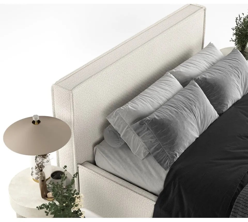 Letto matrimoniale imbottito crema con spazio contenitivo e rete 180x200 cm Lounge L - Maison de Rêve