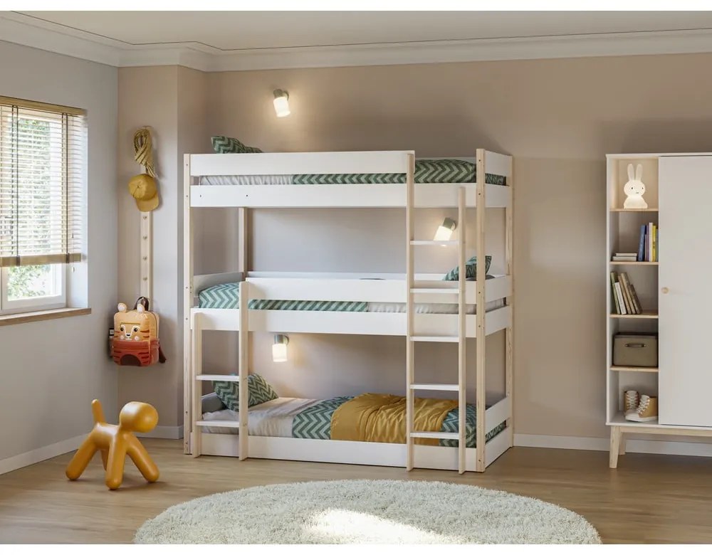 Letto da bambini a castello bianco/di colore naturale 90x190 cm Valka – Marckeric