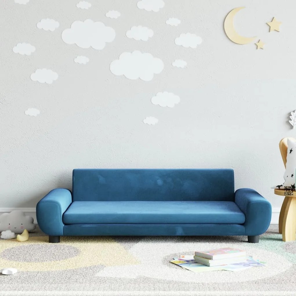 Divano Per Bambini Blu 100x54x33 Cm İn Velluto /