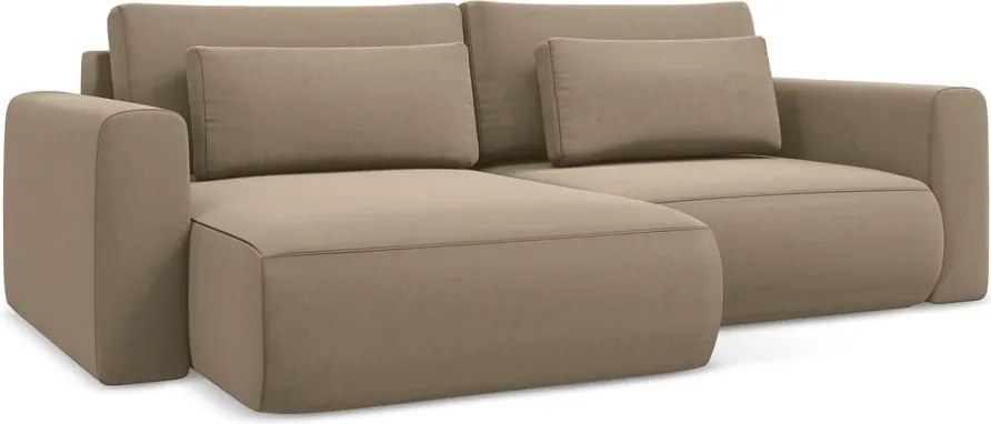 Divano angolare marrone chiaro allungabile/con contenitore (con penisola a sinistra/con chaise lounge) con rivestimento in velluto Kapua – Makamii