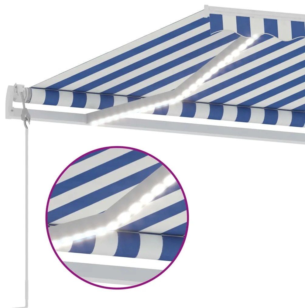 Tenda Automatica con Sensore Vento e LED 300x250 cm Blu Bianca