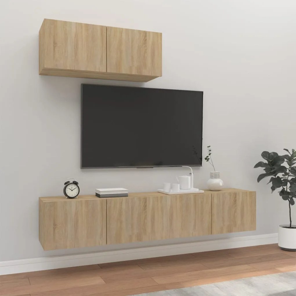 Set di mobili porta tv 3 pz rovere sonoma in legno multistrato