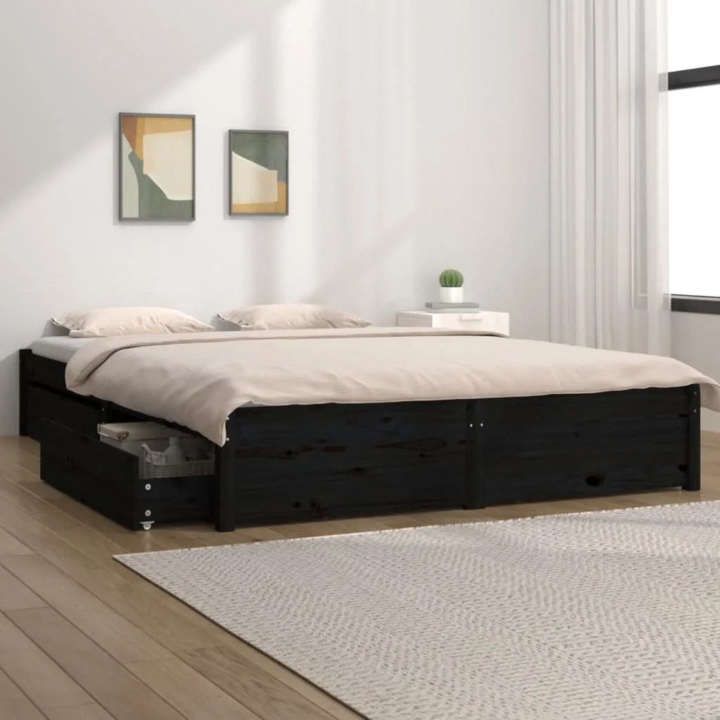 Giroletto Con Cassetti Nero 140x190 Cm /