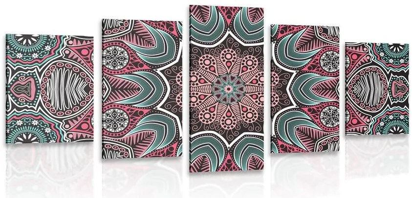 Quadri 5 pezzi – Mandala indiana con motivo floreale