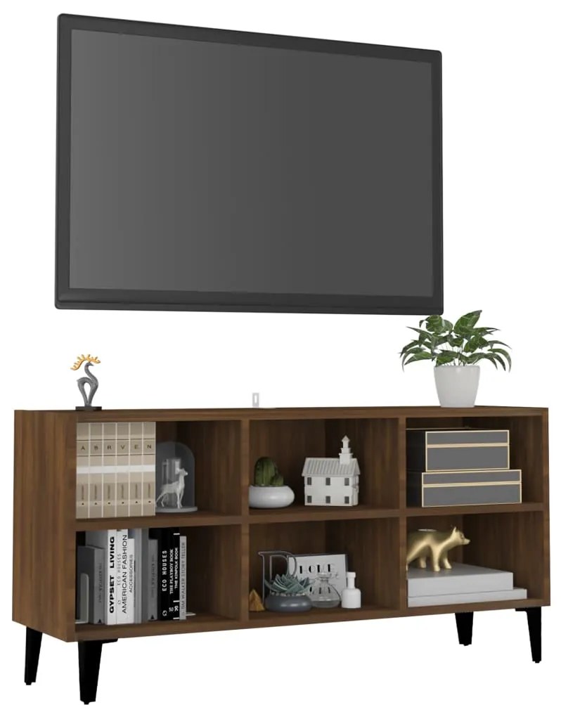 Mobile TV con Gambe in Metallo Rovere Marrone 103,5x30x50 cm