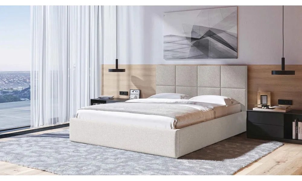 Letto matrimoniale imbottito beige con contenitore con griglia 180x200 cm Bufo - MESONICA