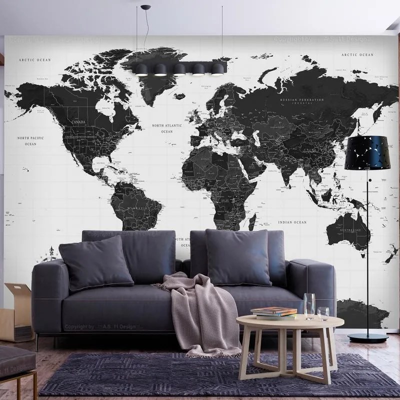 Carta da Parati Cartina del Mondo in Bianco e Nero Larghezza x Altezza Home decor 400x280