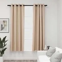 Tende Oscuranti Effetto Lino con Occhielli 2 pz Beige 140x175cm 321208