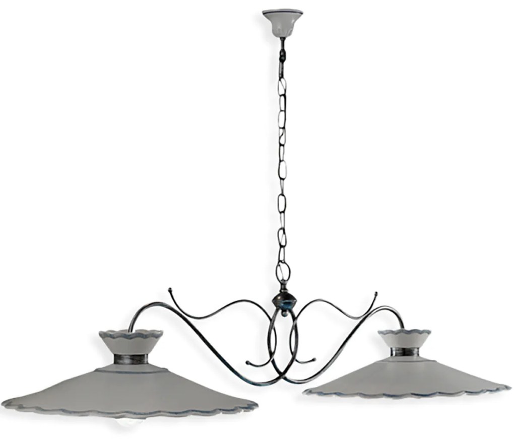 Lampadario Classico Ravenna Metallo E Ceramica Nero Sfumato Argento 2 Luci E27