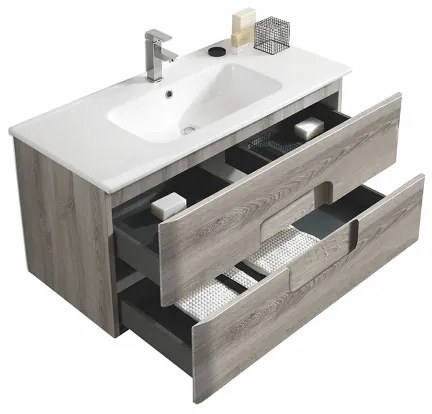 Mobile bagno sospeso ARCO 120 cm Rovere Grigio e specchio con applique LED