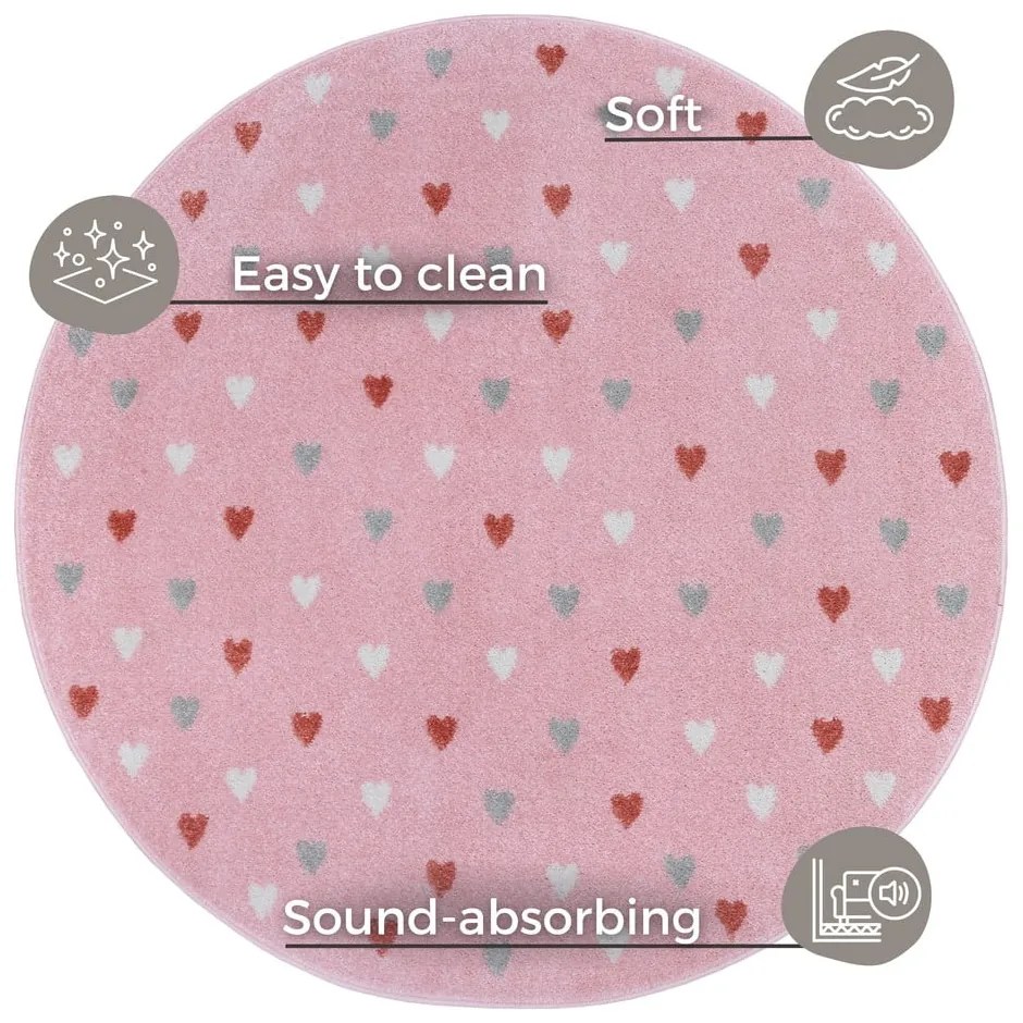 Tappeto rosa per bambini ø 100 cm Little Hearts - Hanse Home