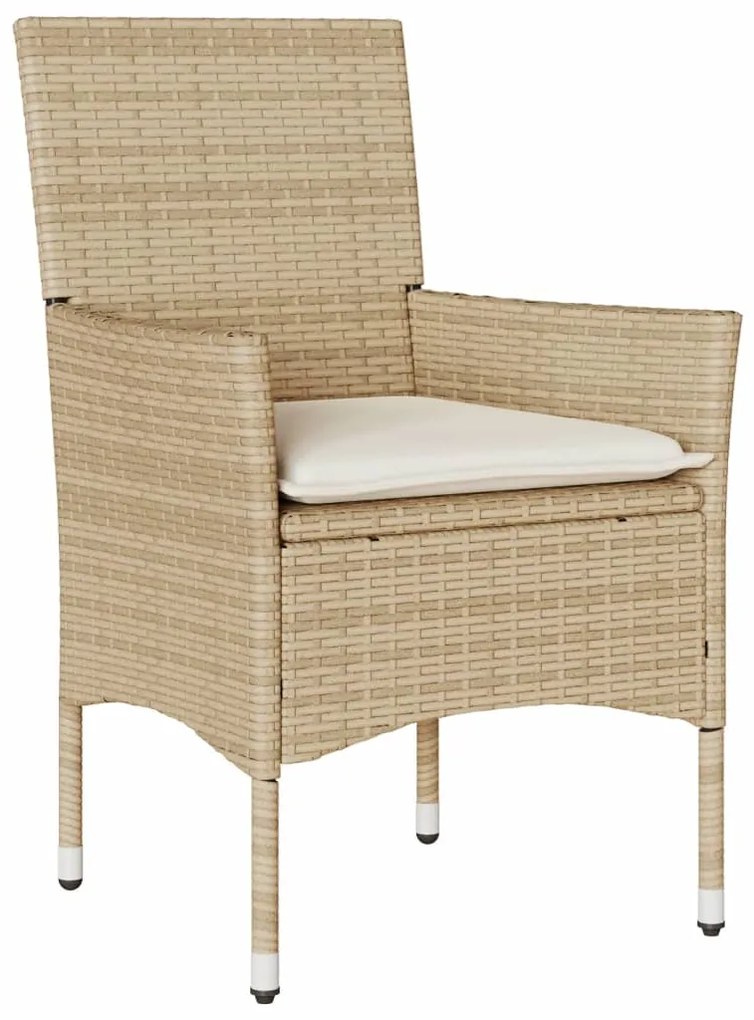 Set pranzo da giardino 7 pz con cuscini beige polyrattan acacia