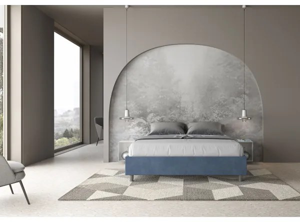 Letto matrimoniale e rete 160x200 in microfibra blu Azelia