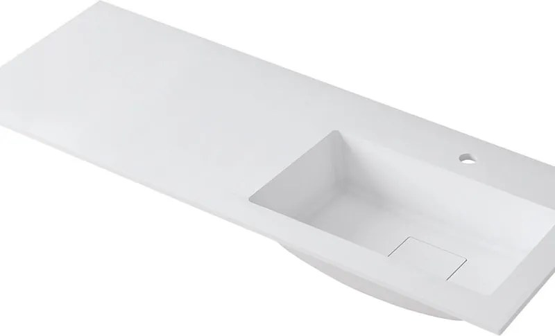 Lavabo a incasso rettangolare vasca a destra L 120.5 x H 15 x P 46 cm in resina bianco lucido