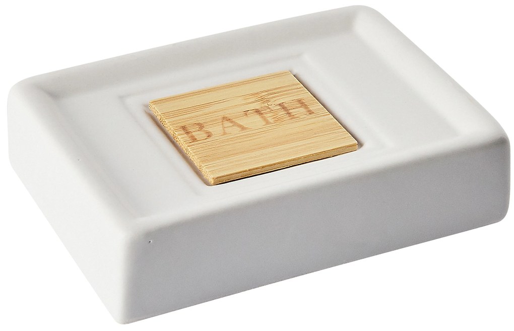 Set accessori bagno ceramica beige e legno chiaro KOUROU Beliani