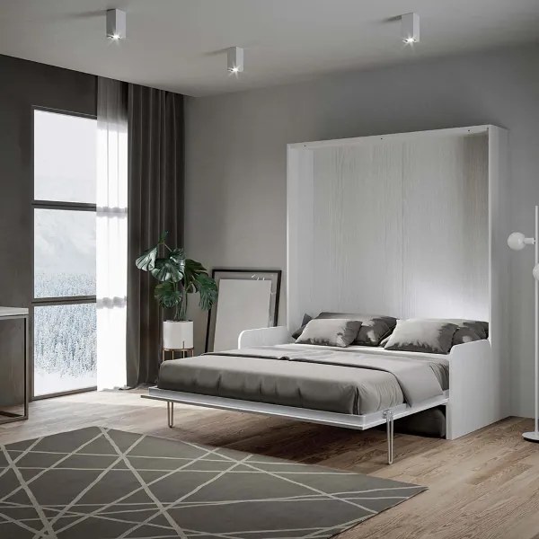 Letto matrimoniale a scomparsa 160 cm Bianco Frassino KENTARO SOFŔ