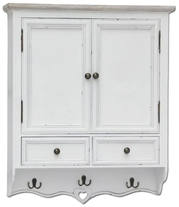 Armadio pensile con appendiabiti in legno di paulownia shabby chic 45x34x66