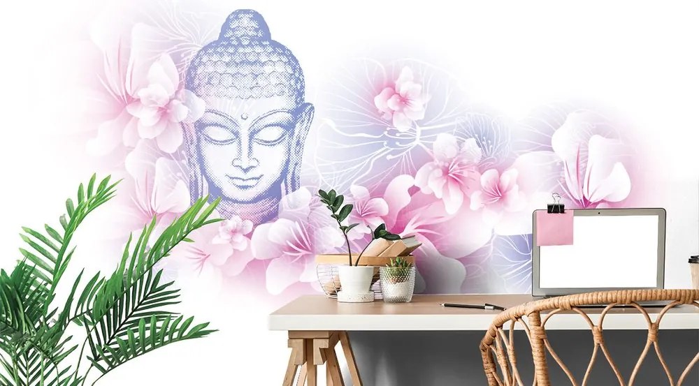 Carta da parati autoadesiva – Buddha con fiori di sakura