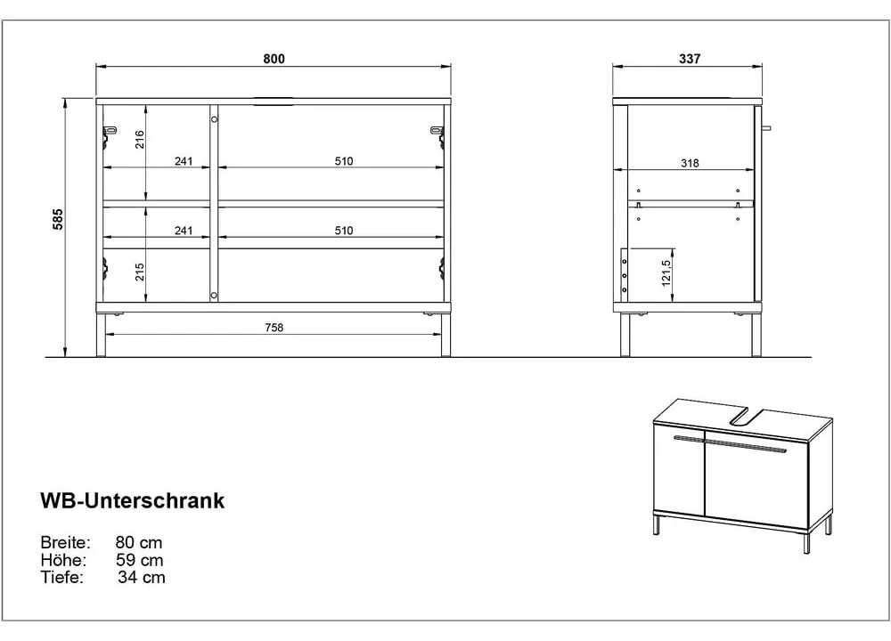 Mobile grigio scuro sotto il lavabo in rovere 80x59 cm Yonkers - Germania