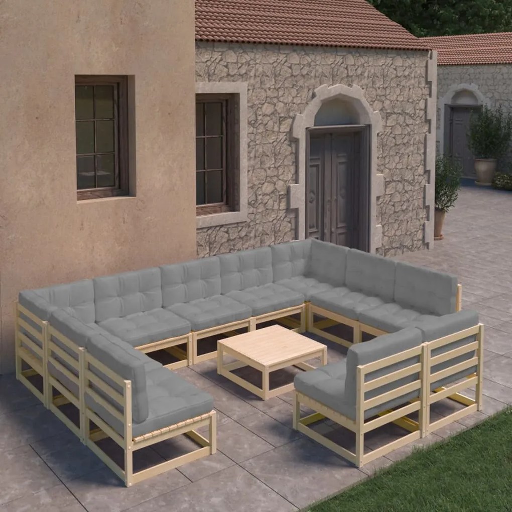 Set divani da giardino 12 pz con cuscini legno massello di pino