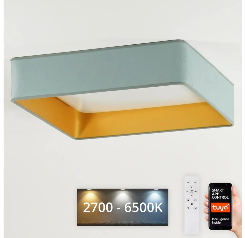 Brilagi-LED Plafoniera dimmerabile VELVET SQUARE LED/36W/230V Wi-Fi Tuya+telecomando verde menta