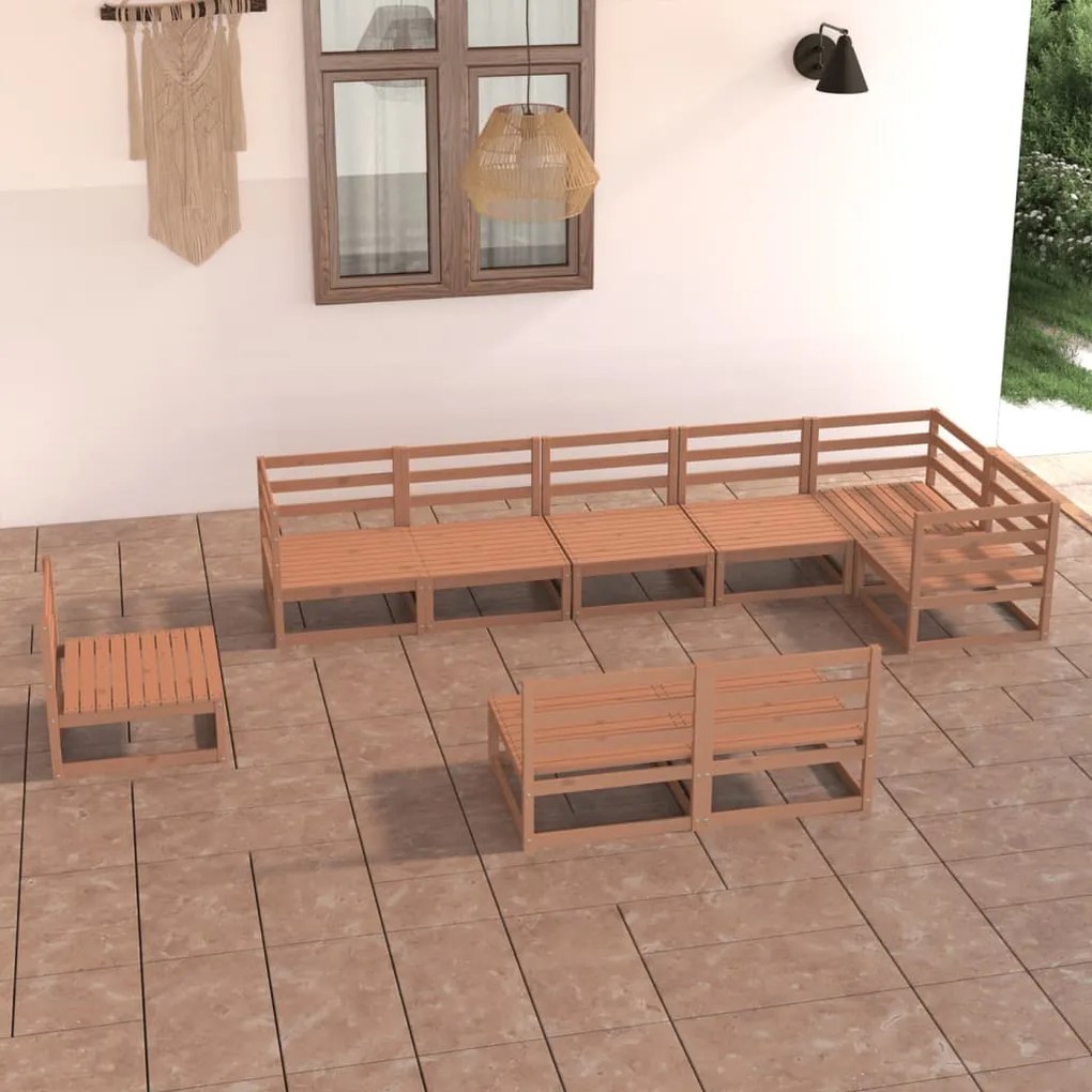 Set divani da giardino 9 pz miele in legno massello di pino