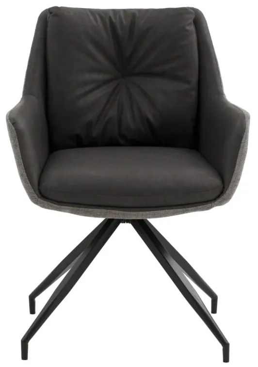 Set di poltroncine girevoli WATSON in similpelle antracite, tessuto grigio e gambe in metallo nero, con braccioli