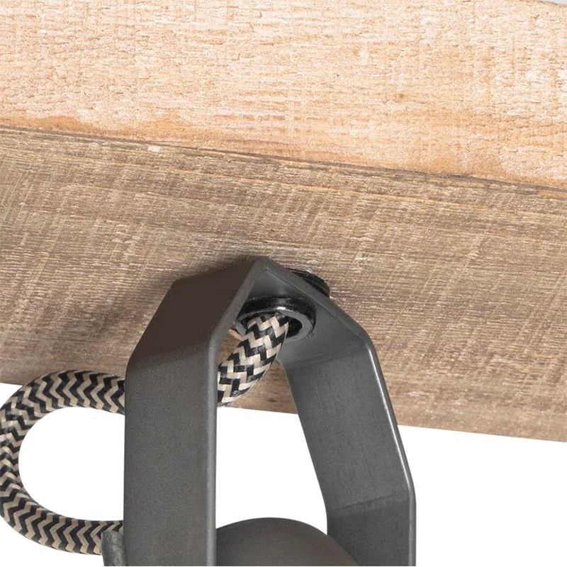 Faretto rustico nero con legno 4 luci orientabile - Jelle