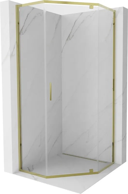 Mexen Exo-R cabina doccia pentagonale a battente 90 x 90 cm, trasparente, oro - 812-090-090-50-00