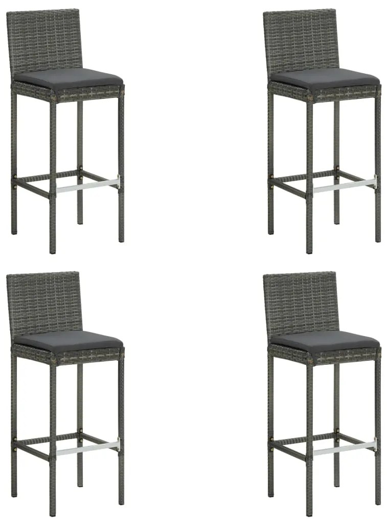 Sgabelli Da Bar Con Cuscini 4 Pz Grigi İn Polyrattan /