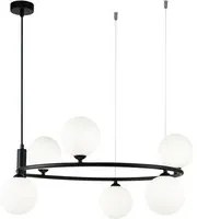 Lampadario Contemporaneo Ring Metallo Nero 6 Luci E Diffusori Bianchi