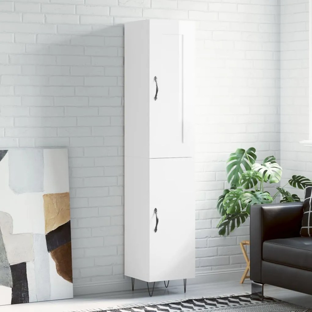 Credenza 34,5x34x180 Cm İn Legno Multistrato Bianco Lucido /
