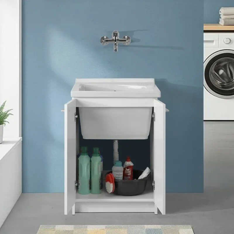 Mobile lavatoio 61x61 cm a due ante con vasca in ceramica Revine