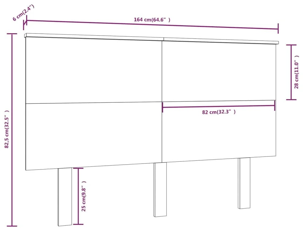 Testiera per Letto Nera 164x6x82,5 cm in Legno Massello di Pino