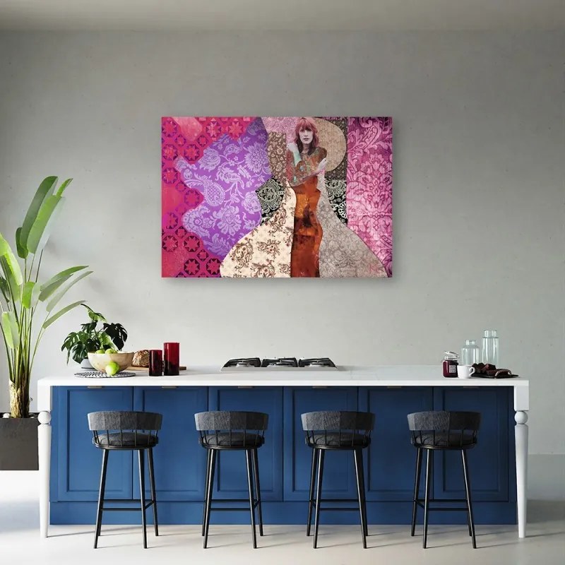 Quadro su tela, Una donna su uno sfondo decorativo  Dimensioni 120x80