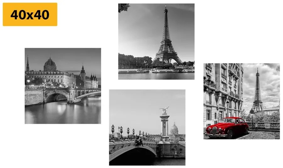 Set di quadri – Parigi con auto rossa retrò