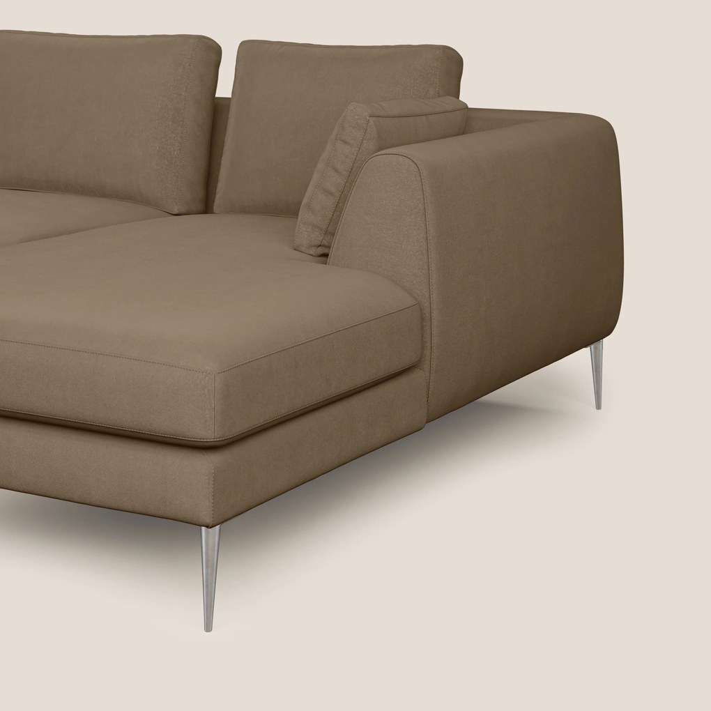 Plano divano moderno angolare con penisola in microfibra smacchiabile T11 marrone