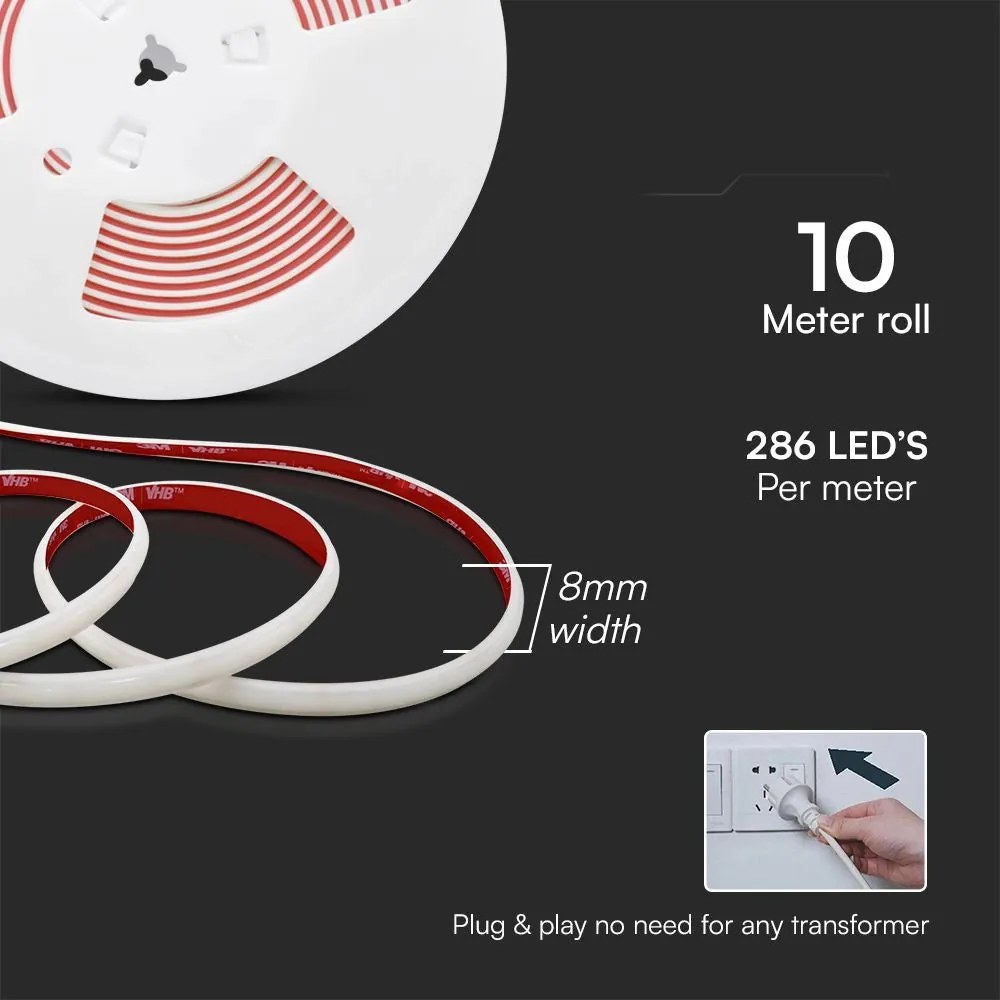 Strip LED 220V COB 3000K IP65 10m con Spina | 286 LED/m