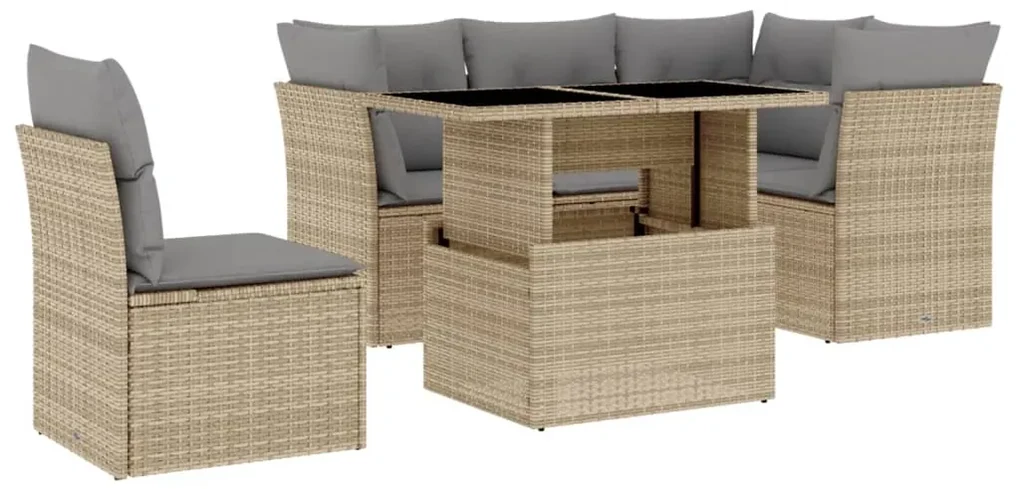 Set divano da giardino 6 pz con cuscini beige in polyrattan