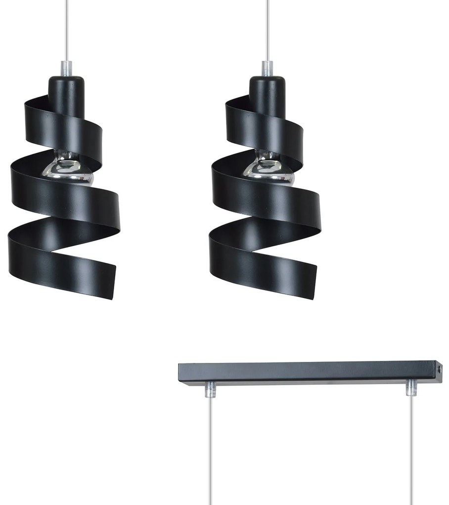 Lampadario Moderno 2 Luci Tristano In Acciaio Nero Con Fasce A Spirale