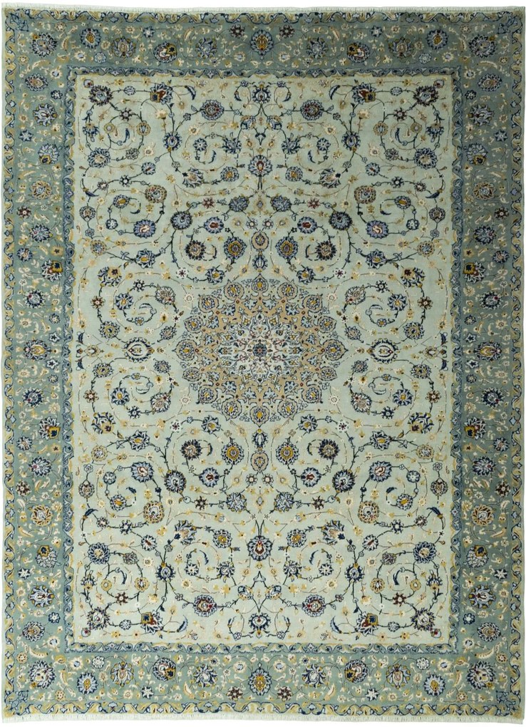 Kashan Tappeto persiano 410 x 310 Verde (Iran) Annodato A Mano