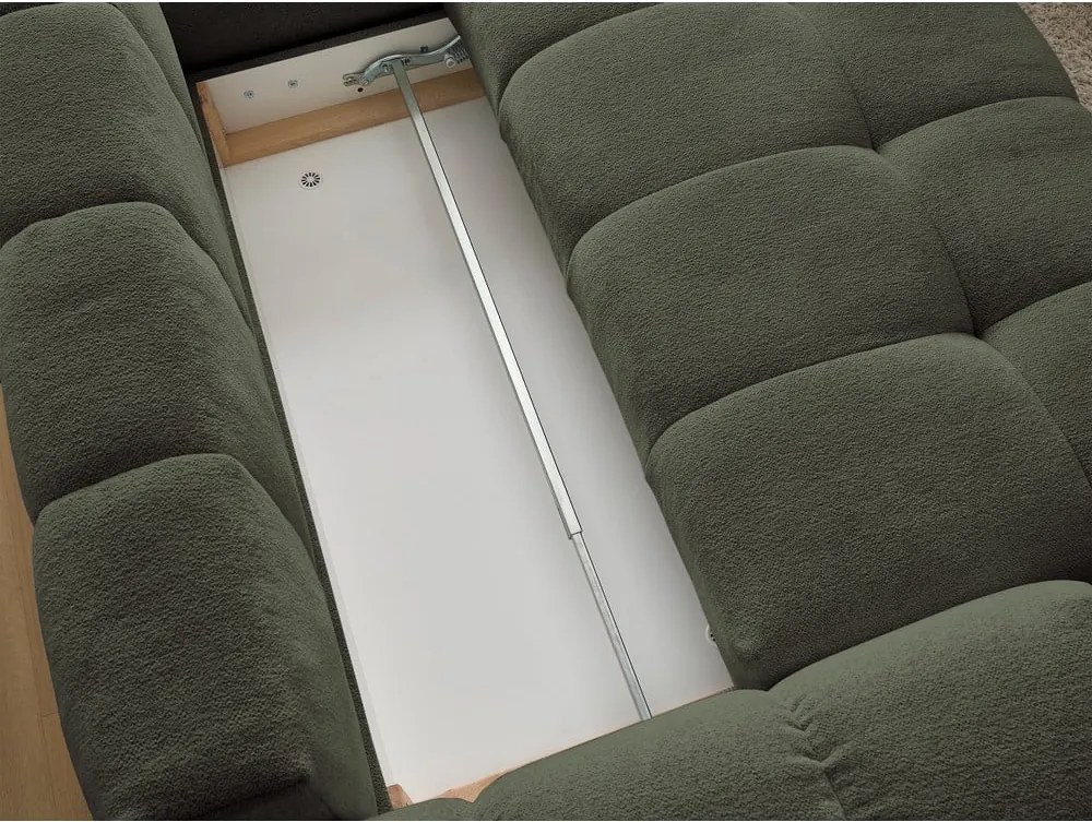 Divano angolare verde allungabile e con contenitore (penisola a destra/a L) con rivestimento in ciniglia Everest – Bobochic Paris