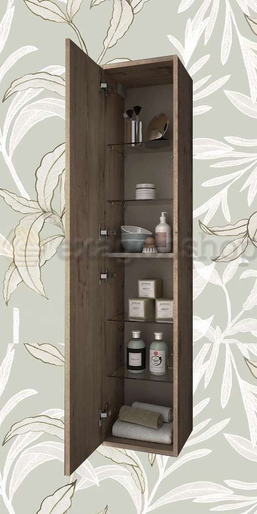 Firenze Colonna Bagno Reversibile 5 ripiani 140x30 Cm Con Apertura Push Effetto Legno Rovere Scuro