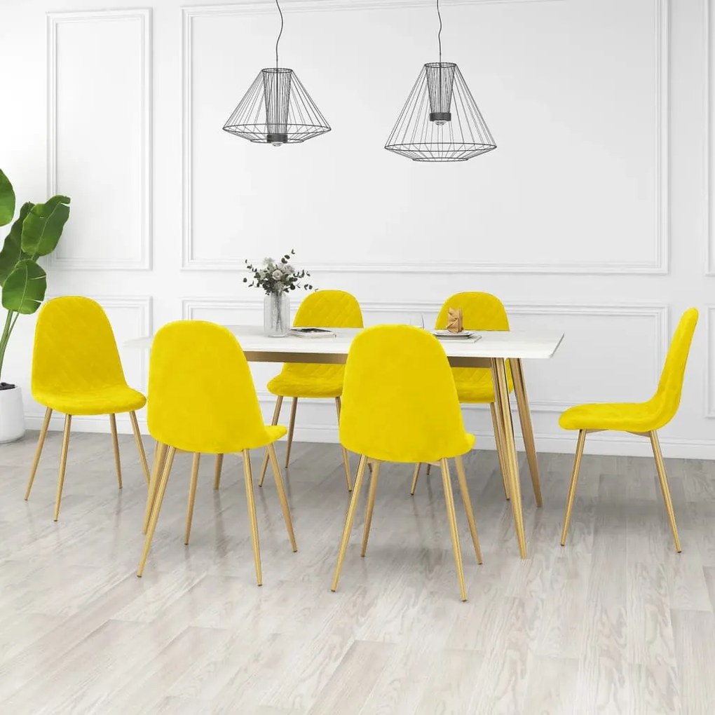 Sedie Da Pranzo 6 Pz Giallo Senape İn Velluto /
