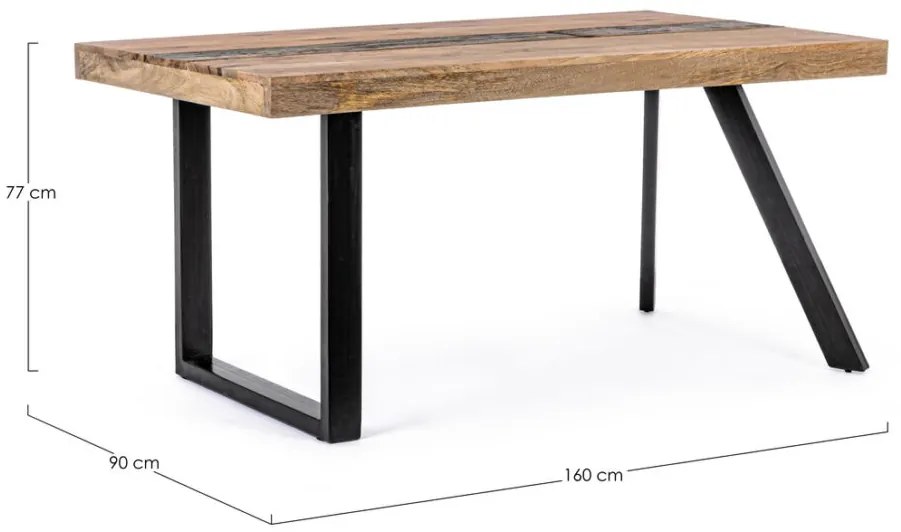 Tavolo MANCHESTER in legno di mango e gambe in acciaio nero, 160×90 cm