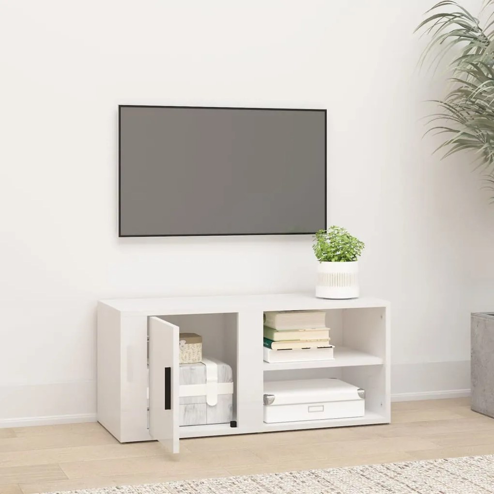 Mobile porta tv bianco lucido 80x31,5x36 cm legno multistrato