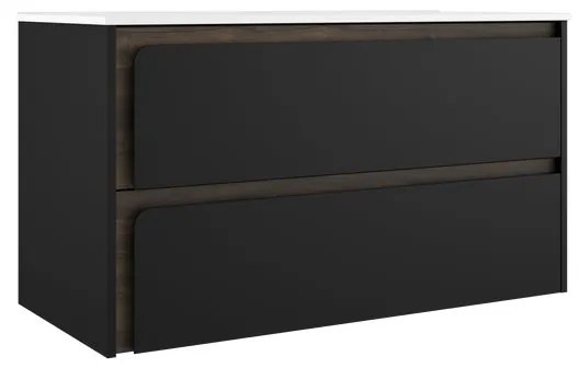 Mobile da bagno sotto lavabo Indico nero laccato opaco L 100 x H 55 x P 45 cm 2 cassetti, lavabo non incluso