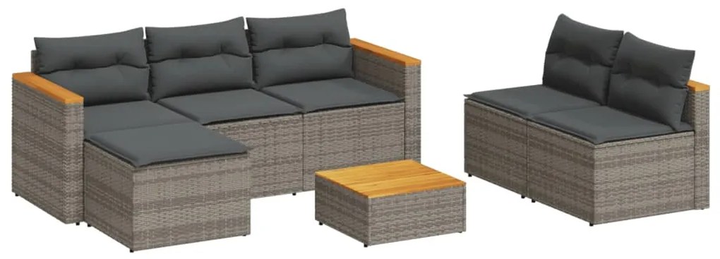 Set divano giardino 5 pz con cuscini grigio polyrattan acacia