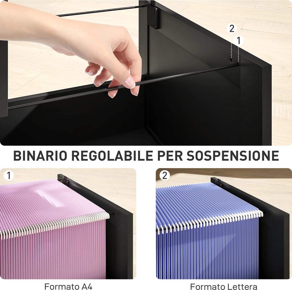 Cassettiera Portadocumenti a 4 Cassetti 40x40x131 cm 2 Serrature in Legno Nero...