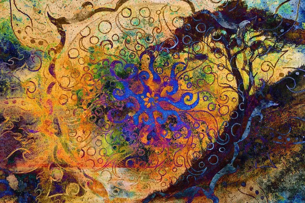 Quadro su tela – Albero con sfondo orientale